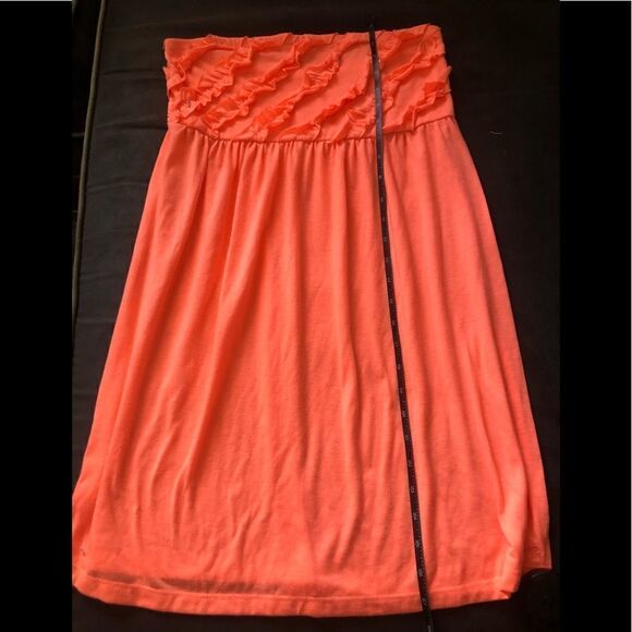 42-Vintage OP strapless ruffled top or mini dress . In fluorescent orange. - Picture 1 of 5